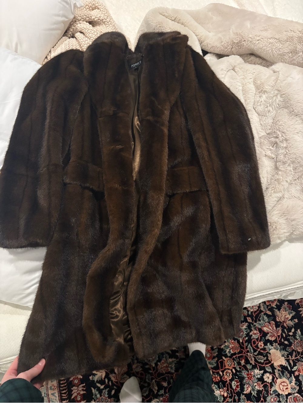 New Jones New York Dark Brown Faux Fur Long Coat